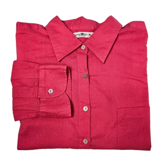 Natural Life Hot Pink Oversized Button‎ Down Shirt Size Medium Women's V13 - Picture 1 of 10